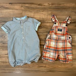 ($88 Value) 12-18 Month Janie & Jack Bubble Romper. 12 Month OshKosh Shortalls.
